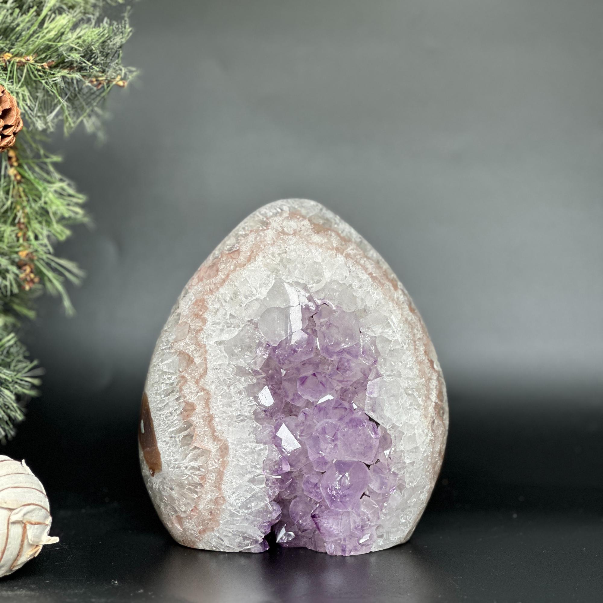 Uruguayan Amethyst and Agate Cave, Natural Geode, 7 inches Amethyst crystal